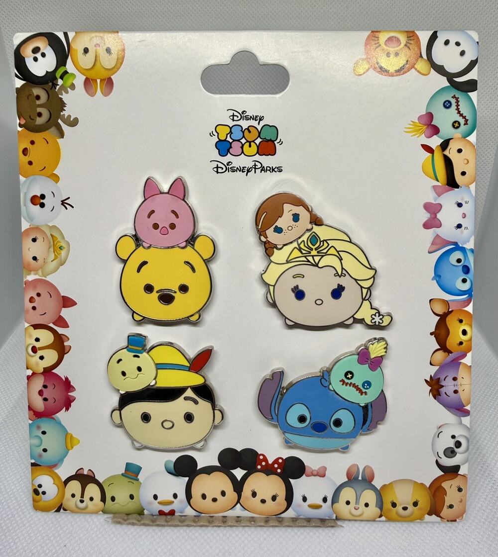 2016 Disney Trading Pins Tsum Tsum Set of 4 - Pinocchio, Pooh, Elsa, and Stitch